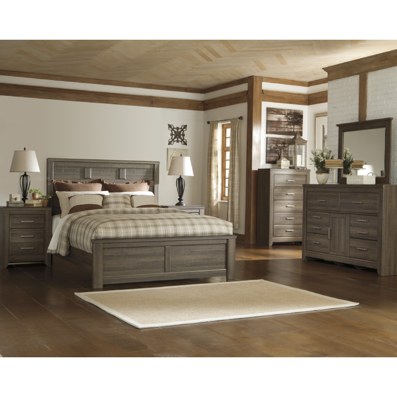 Ashley B251 Bedroom Set Juararo by ashley with nightstand chest dresser and mirror in image and wood paneling throughout product image