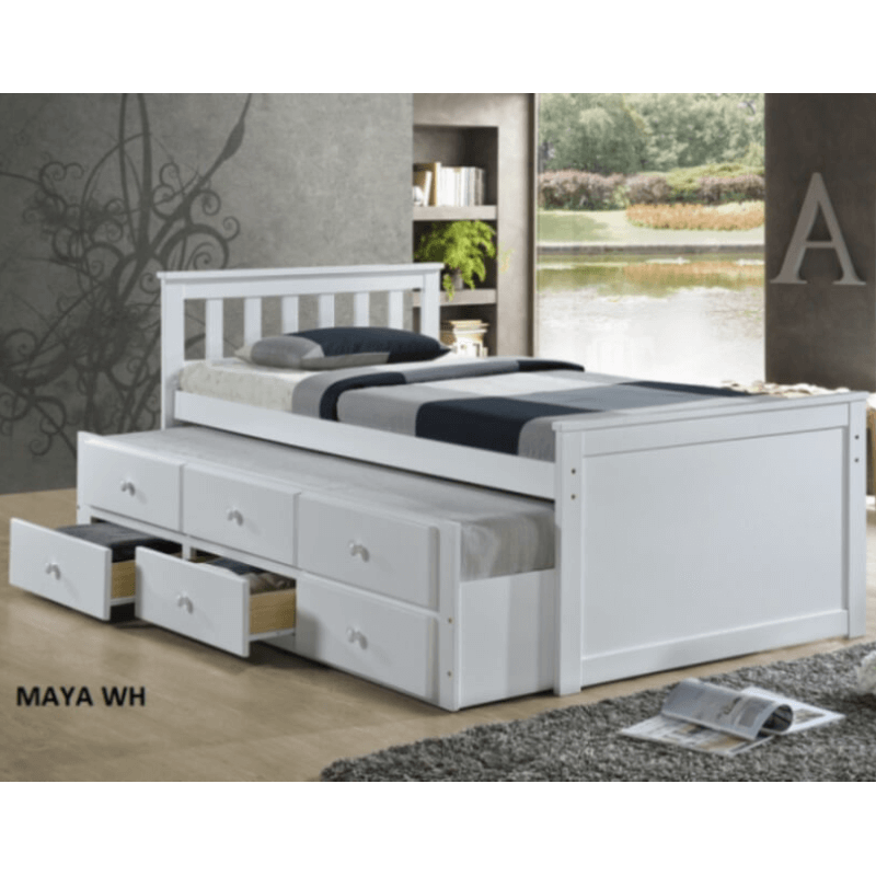 Maya White Wood Twin Captains Bed w/Trundle by Casa Blanca Furnishings