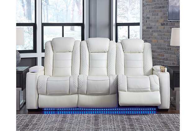 Party Time White Sofa Recliner cup lights on by Ashley product image