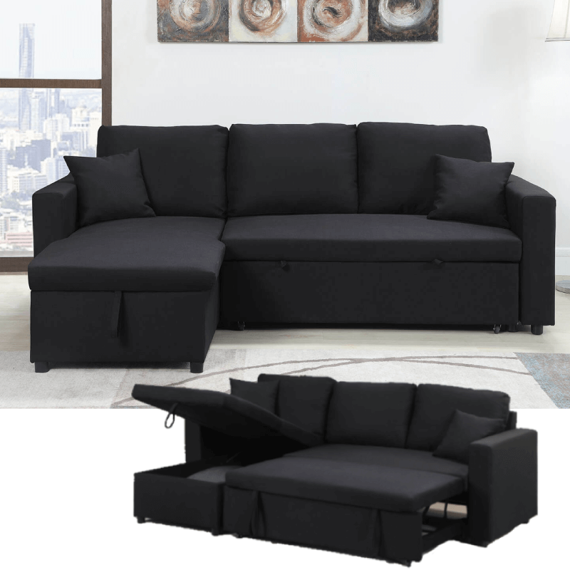 Sofa Chaise with Pull Out Bed in Black and Storage By Milton Green Stars