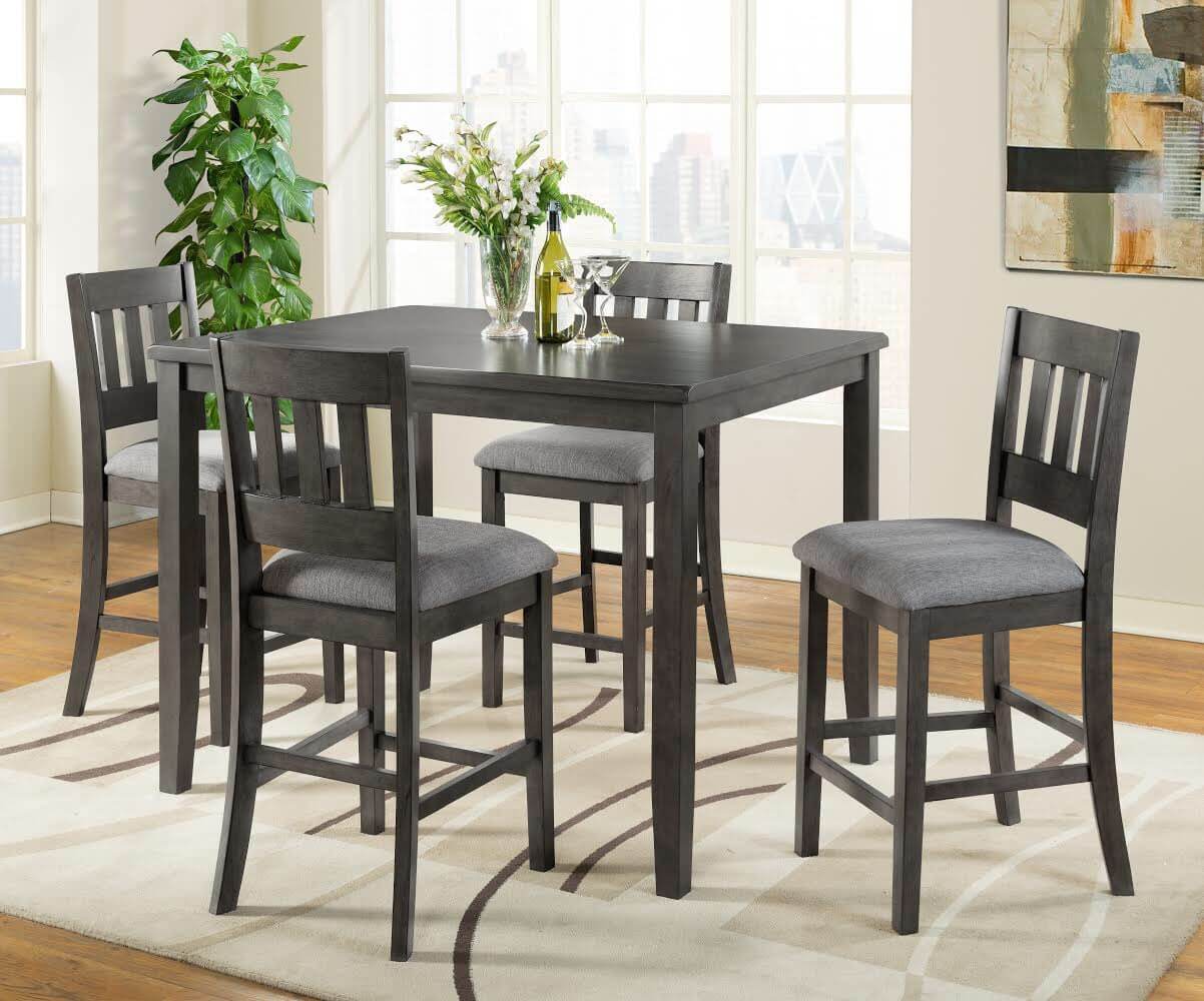 Ithaca 5 Piece Washed Grey Wood Pub Set by Vilo Home
