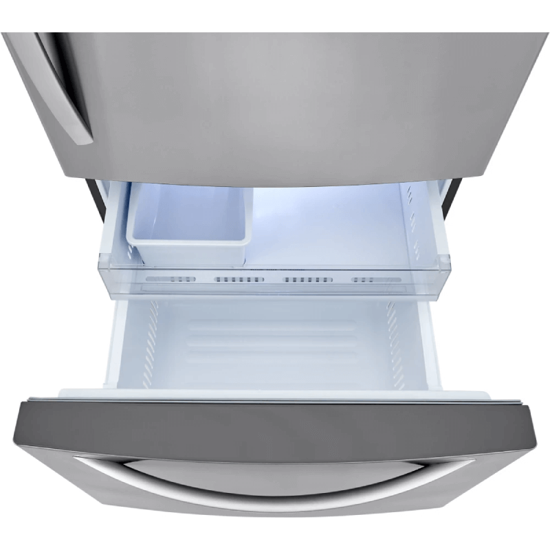 LRDCS2603S LG Freestanding Bottom Freezer Refrigerator with 26 Cu. Ft. Capacity open freezer product image