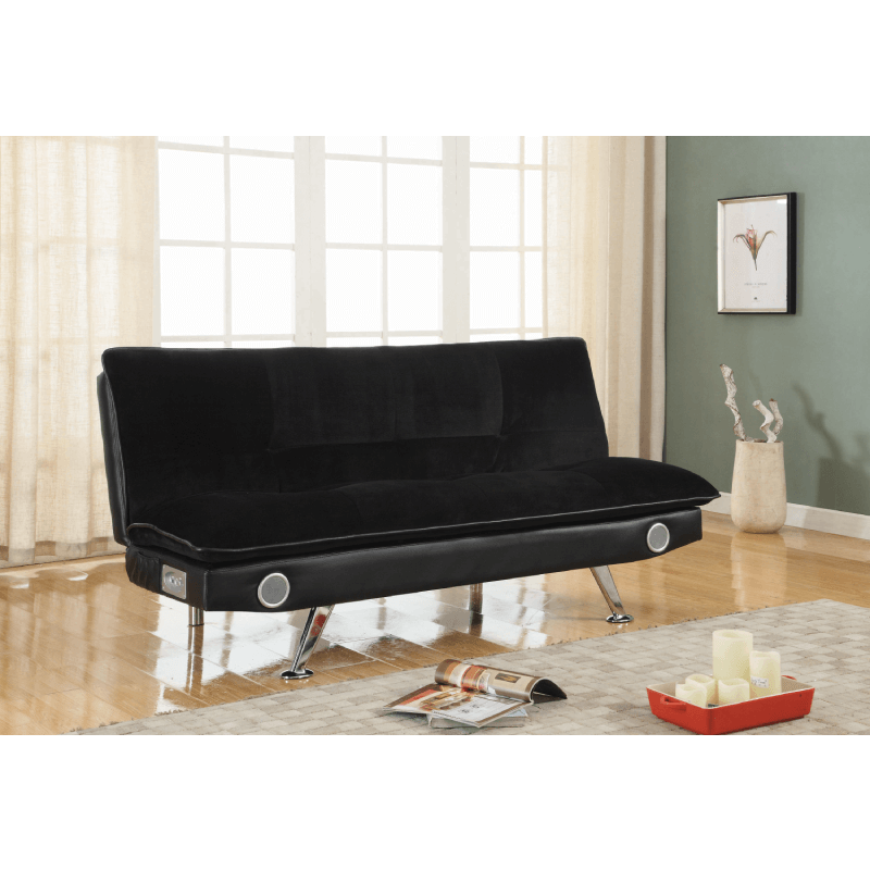 Black Leatherette Sofa Bed with BlueTooth Speakers By Coaster