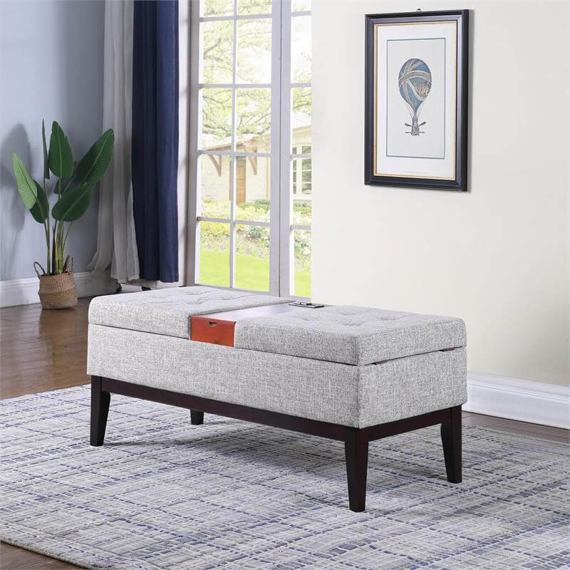 18″ Charlton Dual Lift Storage Bench With Charging in Light Gray By Ore International