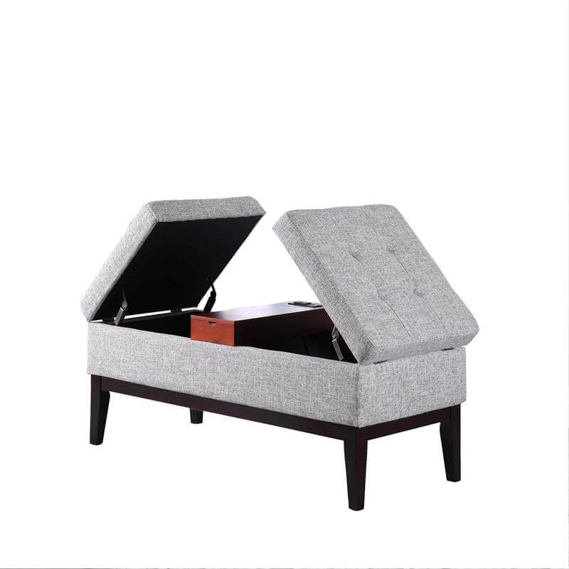 2161154-1 grey bench with wood center and charging product image seats open