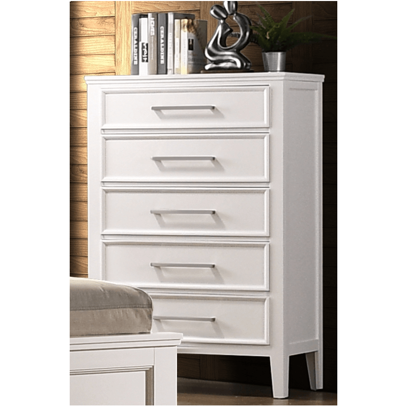 Andover Mirror by crown mark with 6 drawers in a white wood finish and silver handles