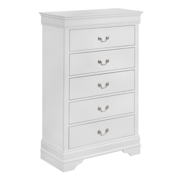 Crown Mark 3650 louis Philip in white chest with 5 drawers and silver handles product image