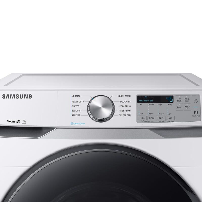 Samsung 4.5 cu. ft. High-Efficiency White Front Load Washing Machine with Steam, ENERGY STAR head unit close up product image