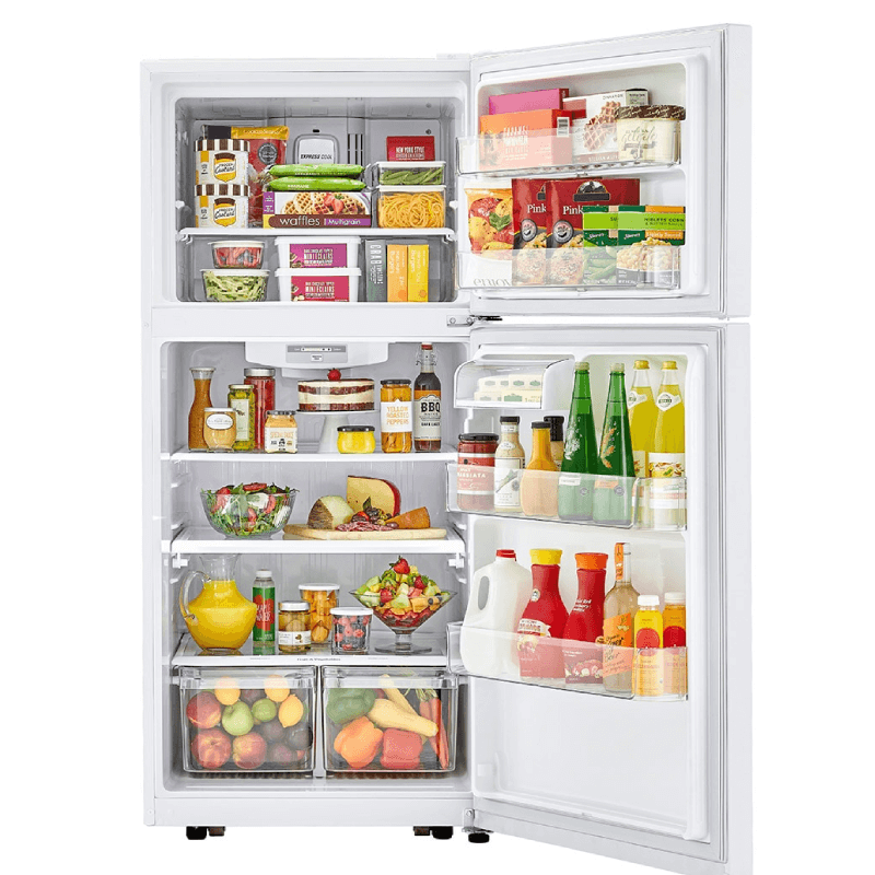 LTCS20020W 20 cu. ft. Top Freezer Refrigerator in white open with food product image