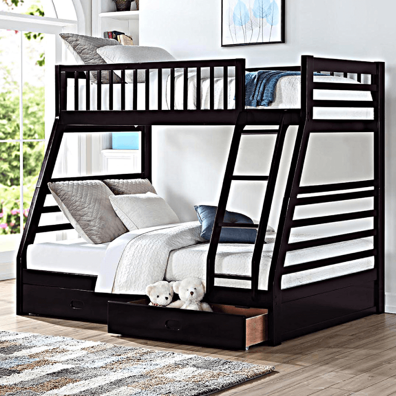 Luisa Espresso Wood Twin/Full Bunk Bed with Drawers by Asia Direct