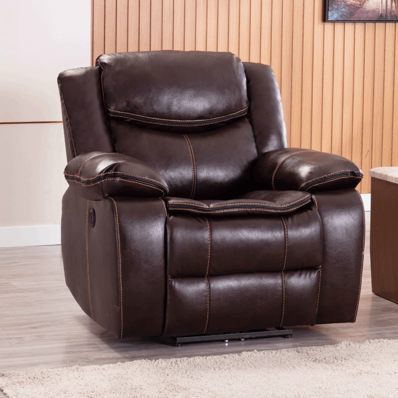 Brown Leatherette Power Recliner By Milton Green Stars