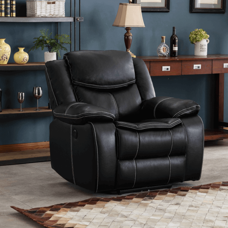 Black Breathable Leatherette Power Recliner w/ USB Chair By Milton Green Stars