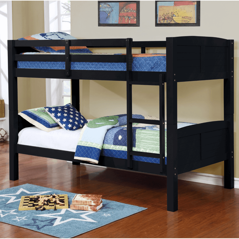Twin Over Twin Bunk Bed in Black Finish By Asia Direct
