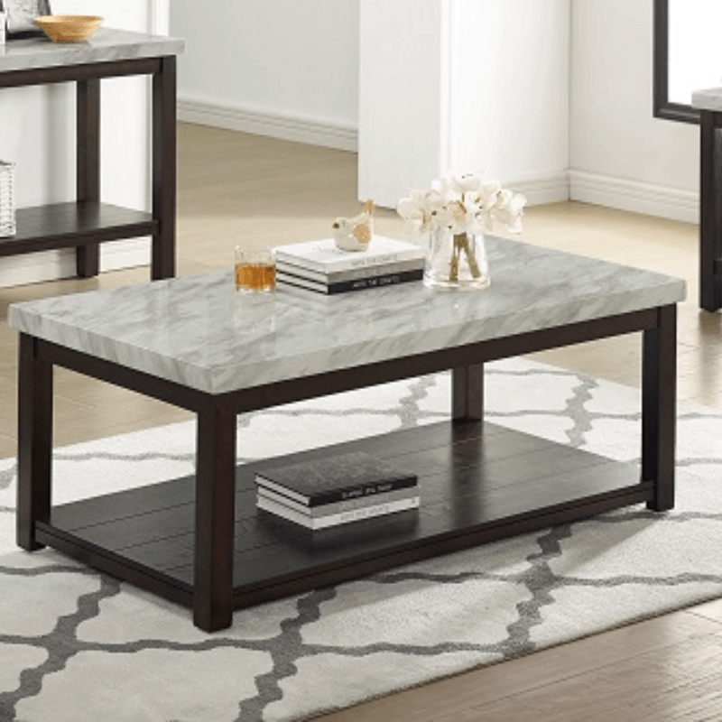 Cocktail Table in Dark Brown and Grey Faux Marble Finish By Crown Mark
