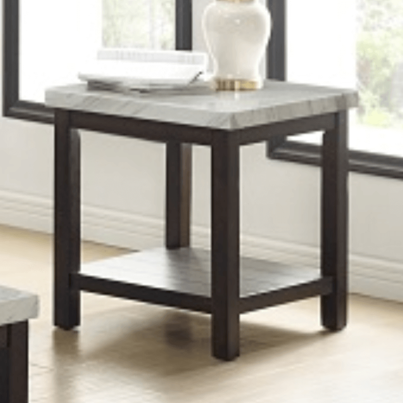 End Table in Dark Brown and Grey Faux Marble Finish By Crown Mark