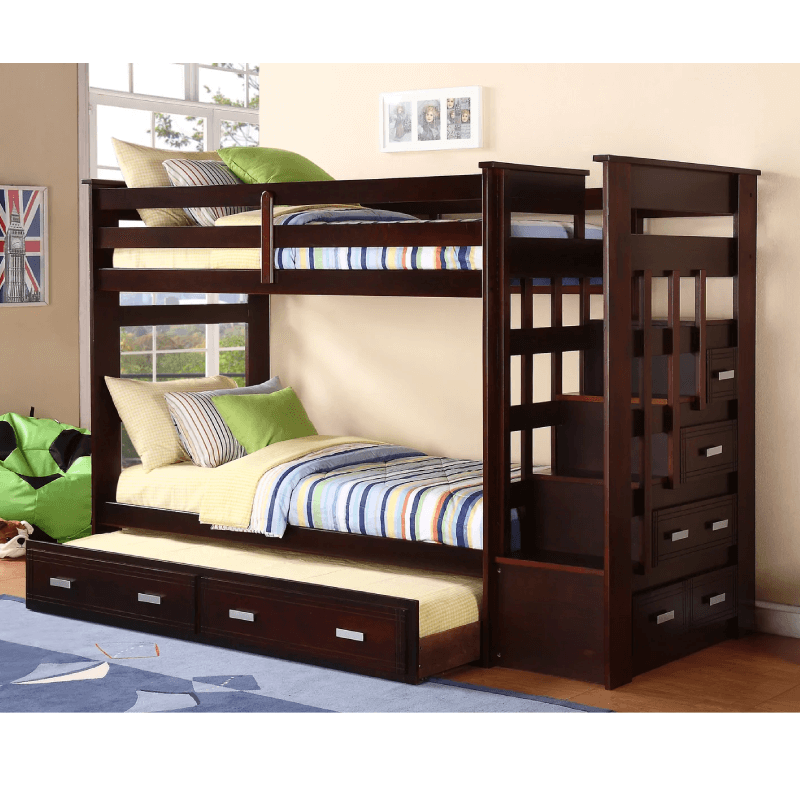 Twin over Twin Bunk Bed with Steps and Trundle Bed By Asia Direct
