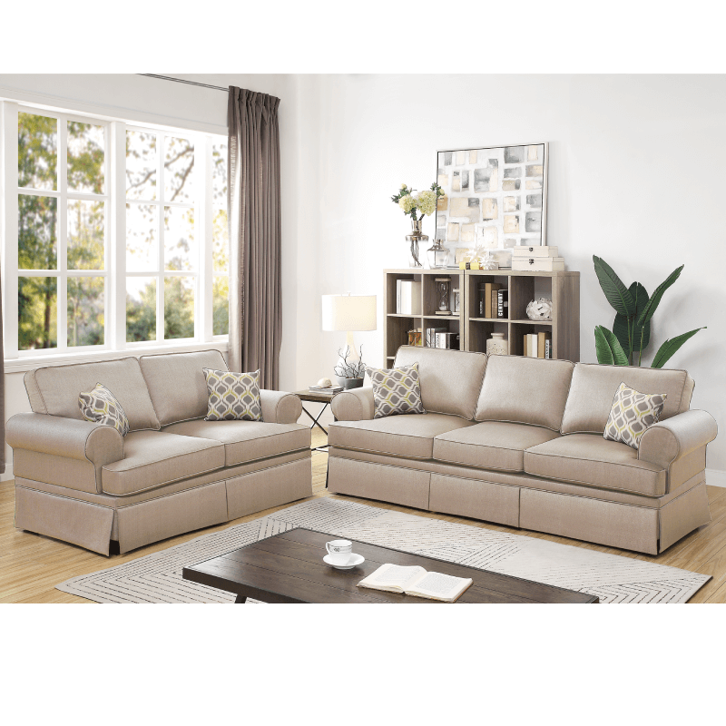 Sofa and Loveseat in Beige Fabric By Poundex