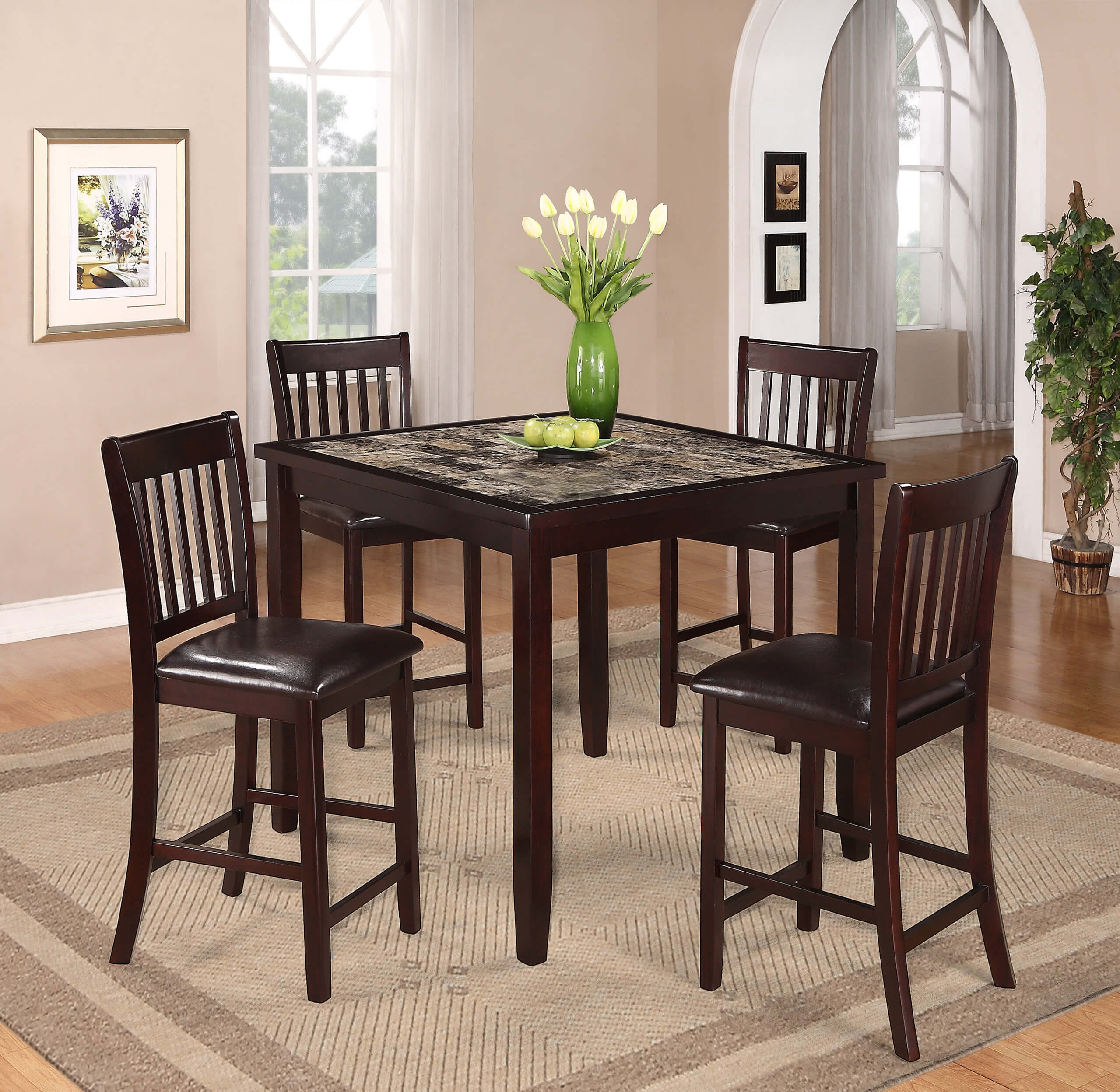 Cascade 5 Piece Counter Height Faux Marble Top Dining Set By Crown Mark