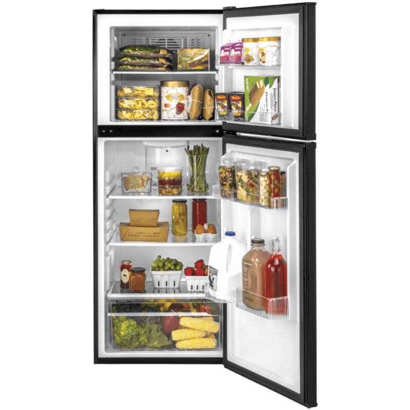 Haier 9.8 Cu. Ft. Top Freezer Refrigerator open with food in it not included product image