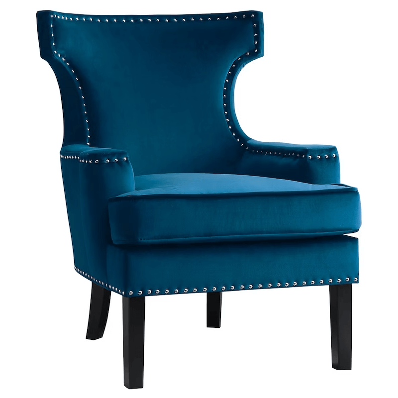 angled no background Lapis Collection Accent Chair In blue Velvet By Home Elegance product image