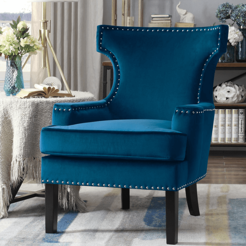 Lapis Collection Accent Chair In Blue Velvet By Home Elegance