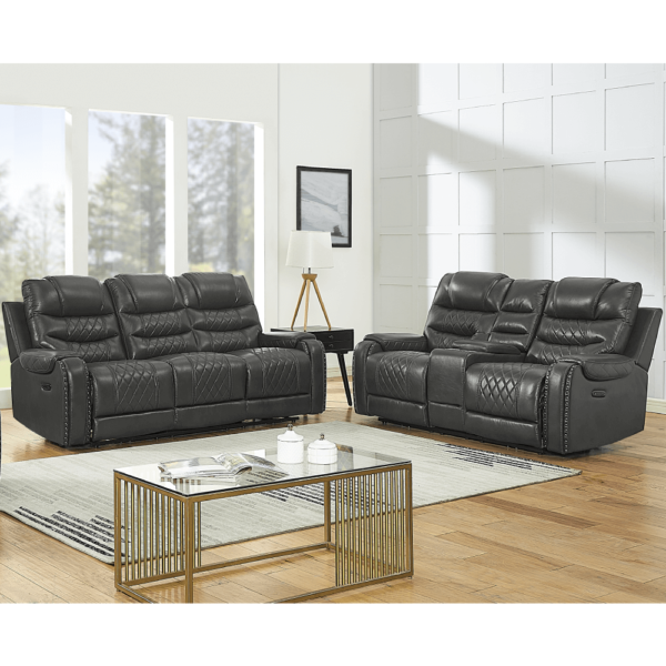 Tennessee Dual Power Reclining Sofa and Loveseat in Black Practical Faux Leather Upholstery By LJM Furniture product image