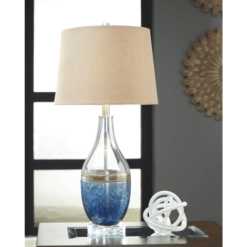 Johanna Glass Table Lamp Blue-Clear By Ashley in room product image
