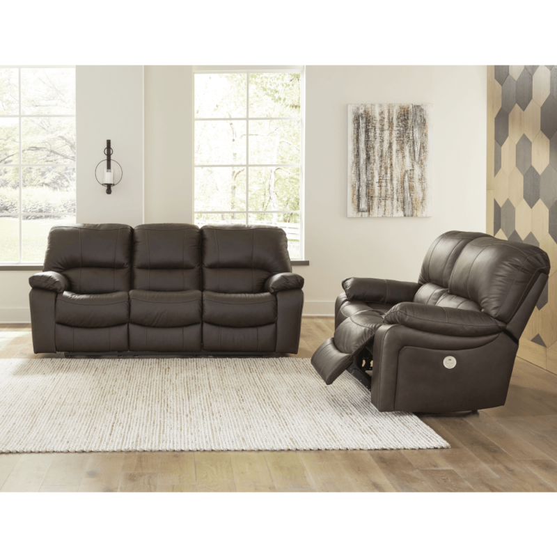 Leesworth Power Leather Reclining Sofa and loveseat By Ashley fabric product image