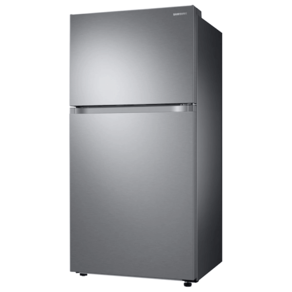 Samsung 21 cu. ft. Top Freezer Refrigerator with FlexZone™ and Ice Maker in Stainless Steel angled door opened