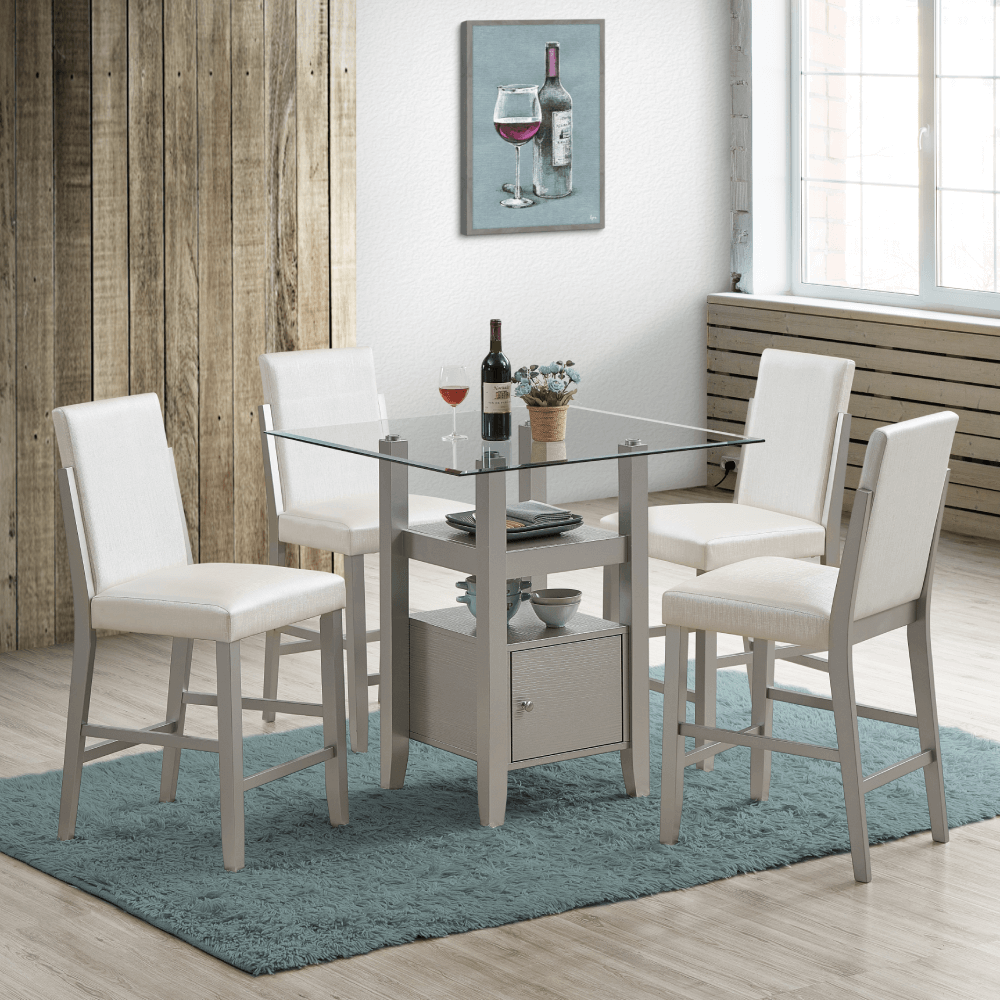 5 Piece Glass Counter Height Dining Set in Beige By Casa Blanca