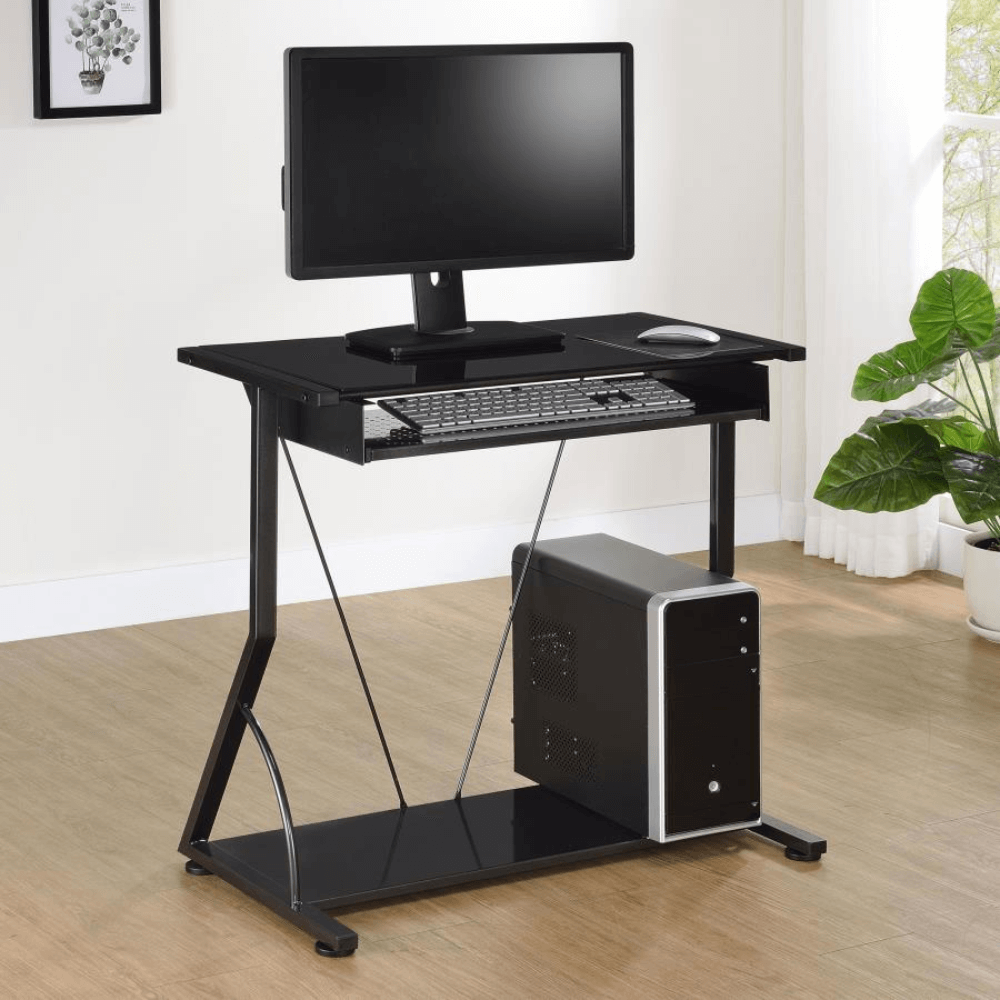 Mallet Small Computer Desk With Bottom Shelf in Black By Coaster