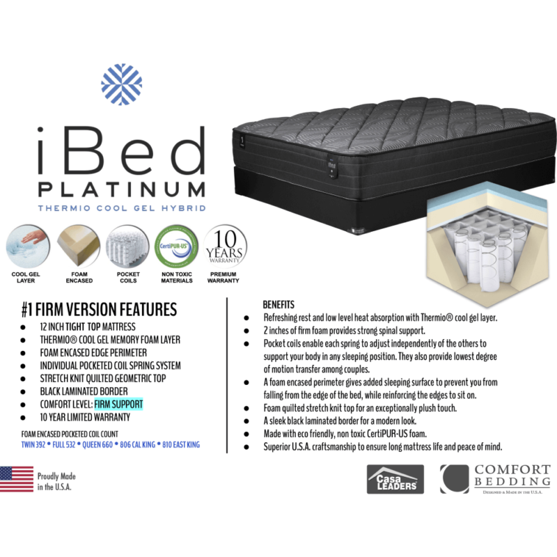iBed Platinum Hybrid Firm By Comfort Bedding details product image