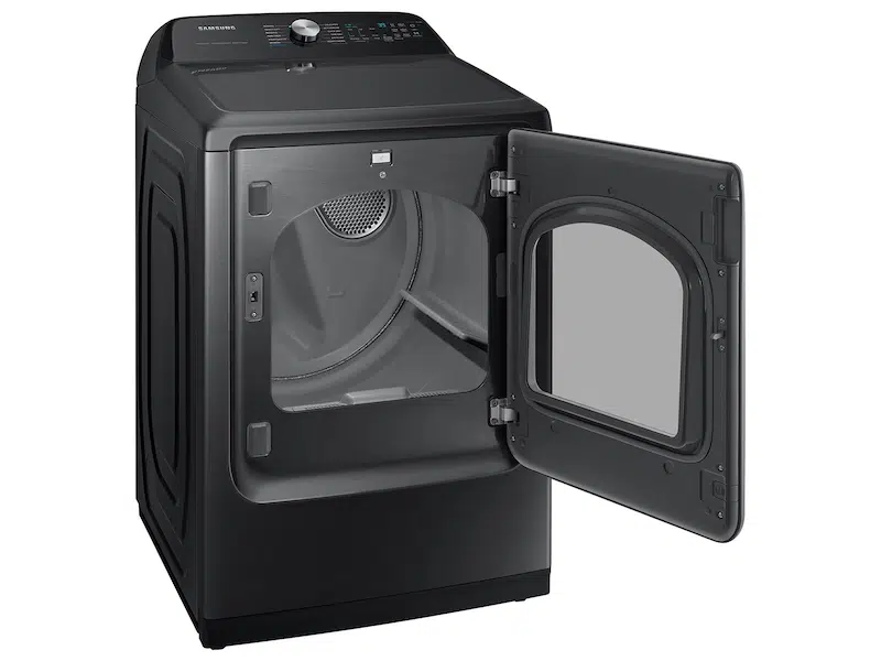 Samsung 7.4 cu. ft. Smart Gas Dryer with Steam Sanitize+ in Brushed Black to view door open product image