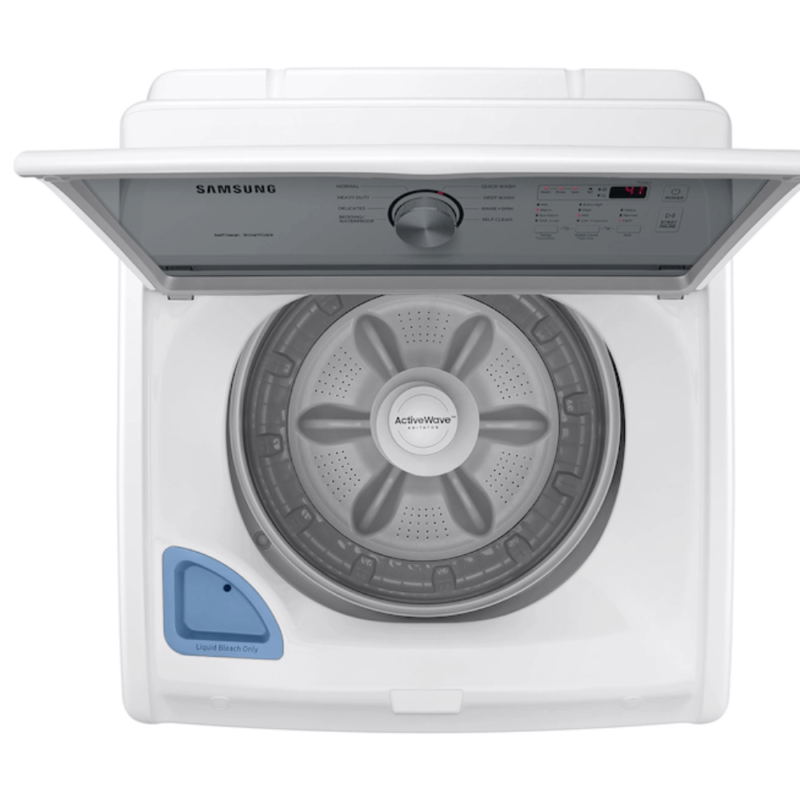 Samsung 4.4 cu. ft. Top Load Washer with ActiveWave™ Agitator and Soft-Close Lid in White Top View product image