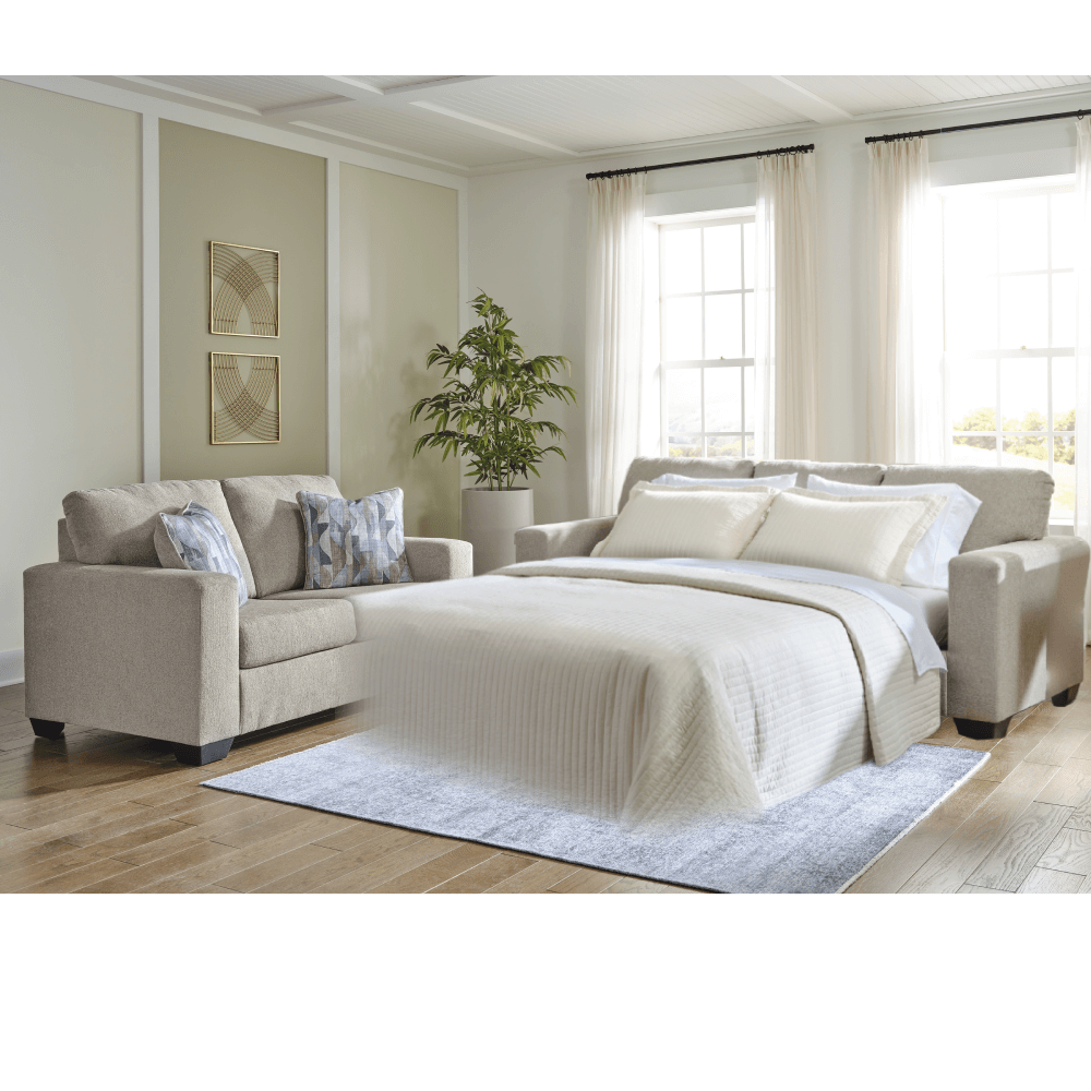 Deltona Parchment Queen Sofa Sleeper and Loveseat Set By Ashley