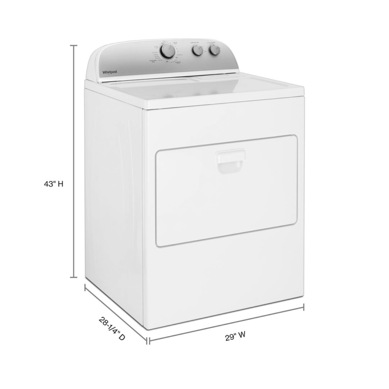 Whirlpool 7.0 cu. ft. Top Load Gas Dryer with AutoDry™ Drying System dimensions product image