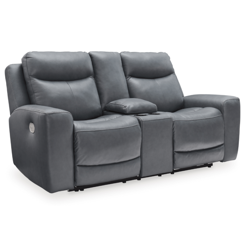 Mindanao Dual Power Leather Reclining Loveseat with Console By Ashley no background product image