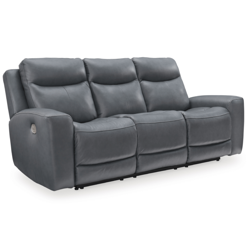 Mindanao Dual Power Leather Reclining Sofa By Ashley no background angled product image