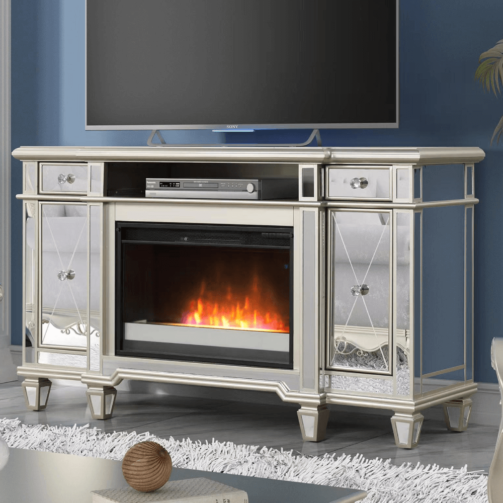 Mirrored Electric TV Stand with Fireplace and Remote By UFE