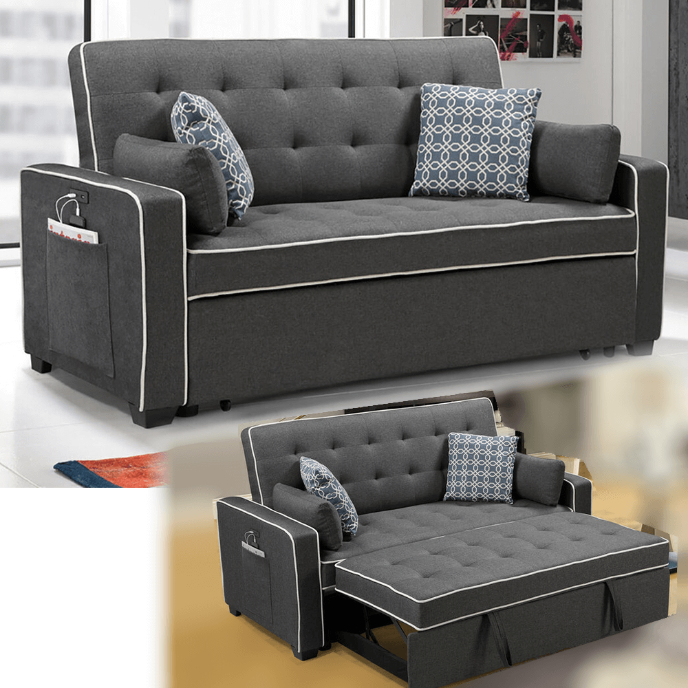 Cody Gray Fabric Sleeper Sofa with Pillows By Lilola Home