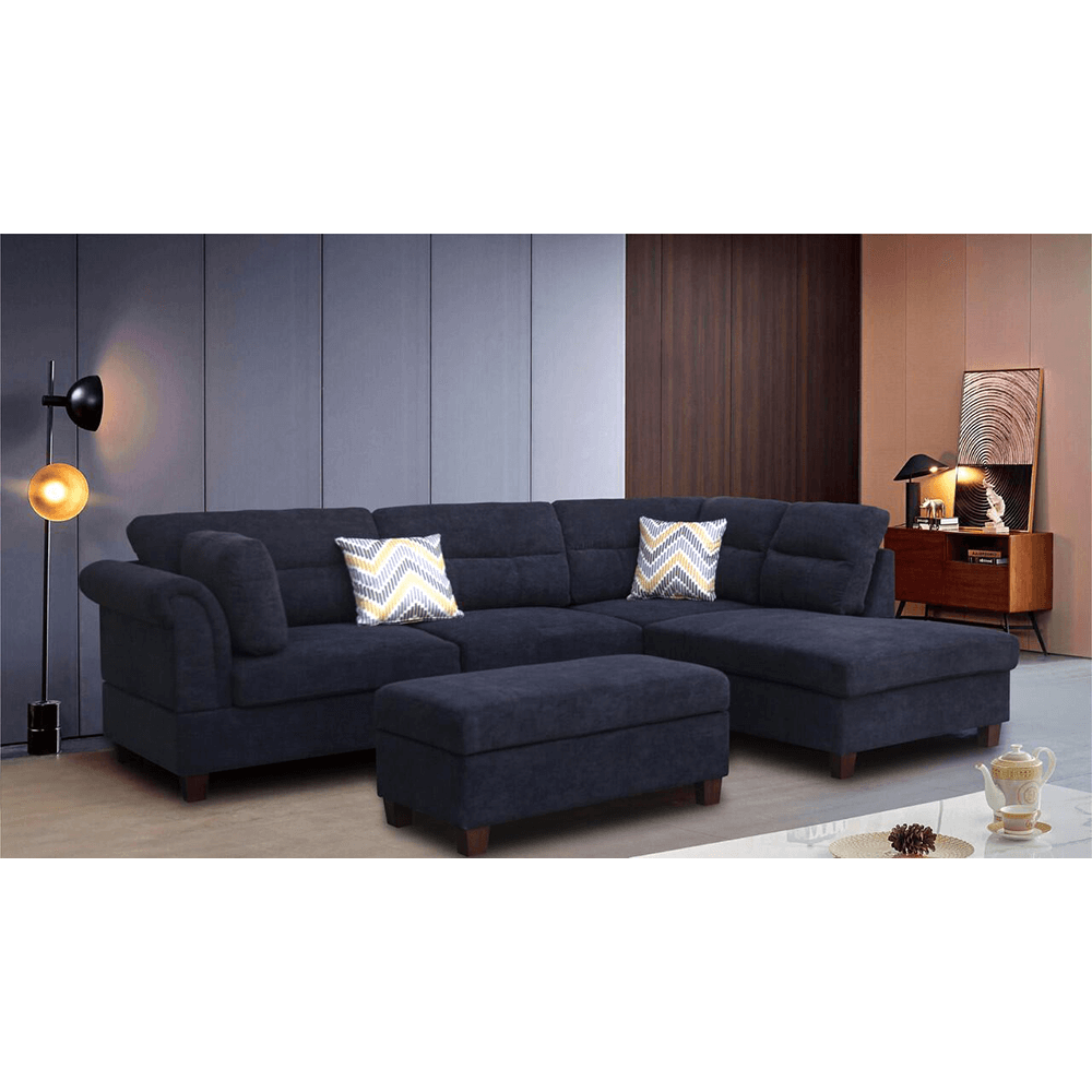 Diego Black Fabric Sectional Sofa with Ottoman By Lilola Home