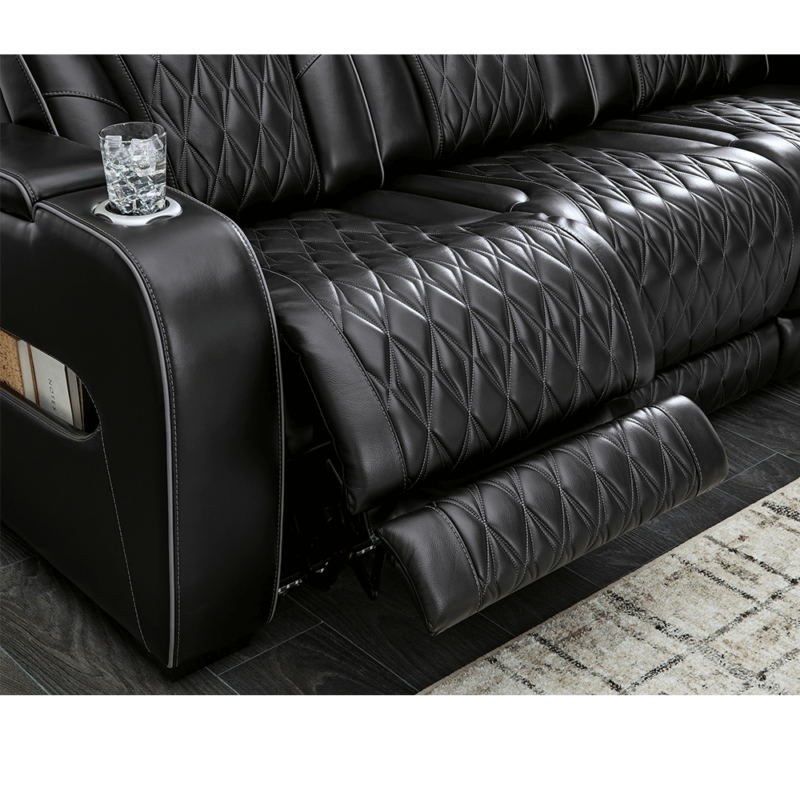 Boyington Triple Power Leather Reclining Sofa and loveseat With Massage By Ashley close up of recliner product image