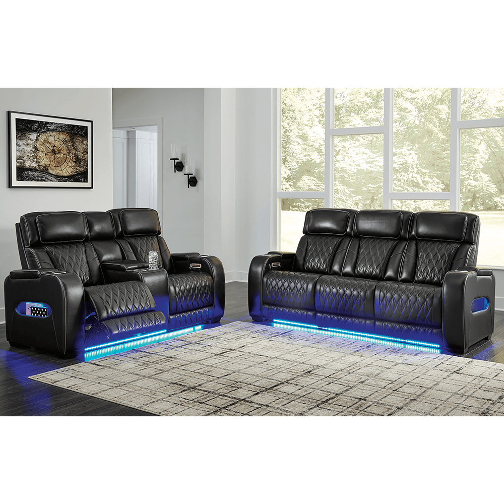 Boyington Triple Power Leather Reclining Sofa & Loveseat Set with Console Massage and Charging By Ashley